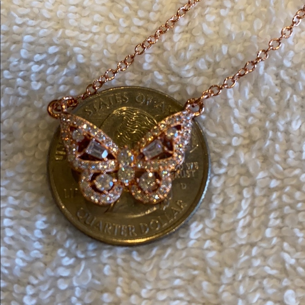 Dainty Rose Gold n Crystal Butterfly Necklace - Picture 8 of 10